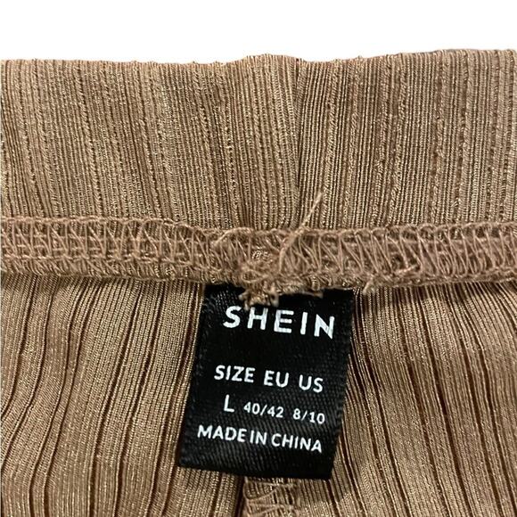 Shein tan ribbed high waist flare stretch pants size - Picture 7 of 7